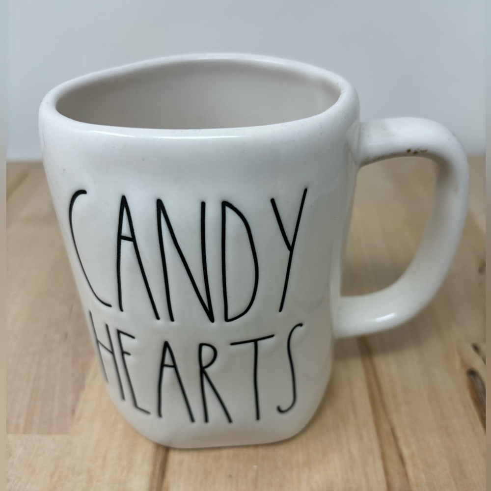 Rae Dunn CANDY HEARTS Mug Ceramic Double Sided with Black Lettering New